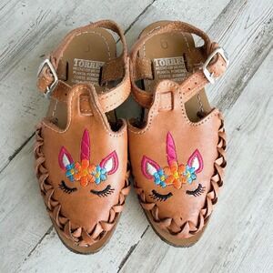 Mexican Leather Huarache Sandals 6 Unicorn Embroidered Woven Boho Toddler Girl 6
